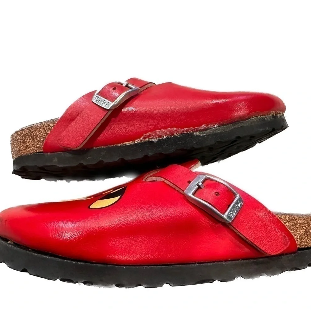 Birkenstock Birki's Kids Woodby Red Bridget the Cat Clogs Red & Yellow Size C10 - Picture 3 of 4